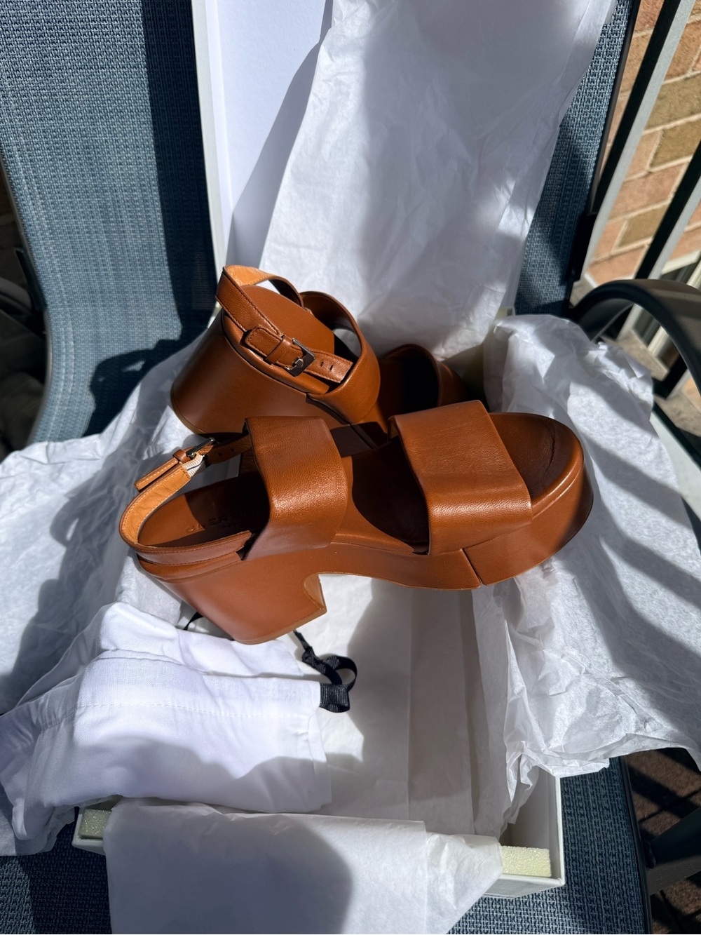 Robert Clergerie Cognac Platform Ankle-Strap Sandals